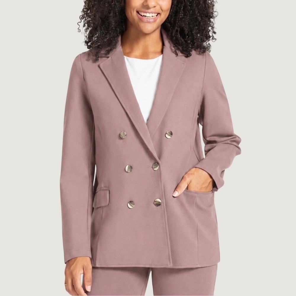 Betabrand Stretch Ponte Double Breasted Blazer M Mauve Comfort Office Career